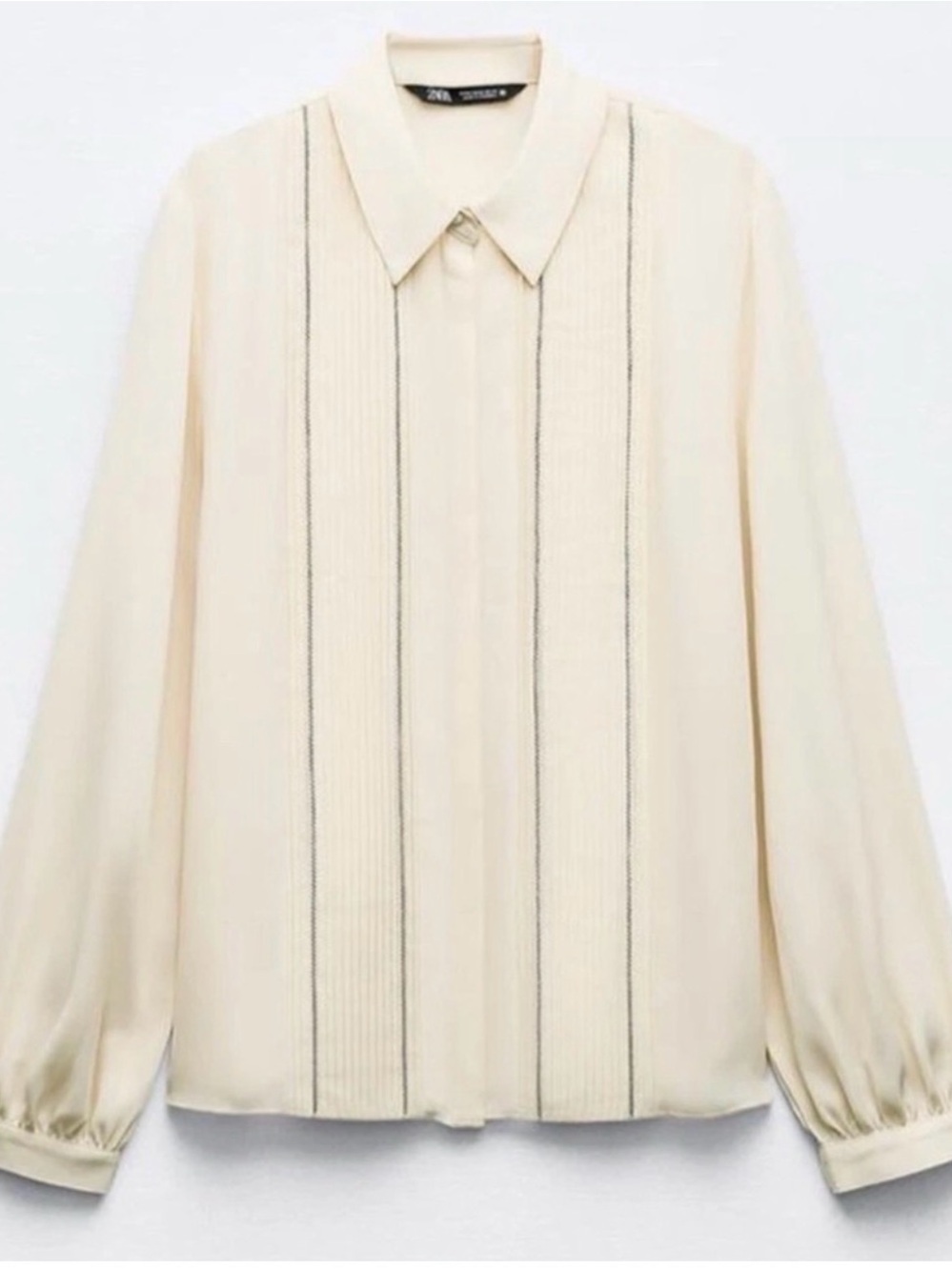 Zara Women’s Pleated Ivory Sheer Classic Blouse Top Long Sleeve Sz M NWT